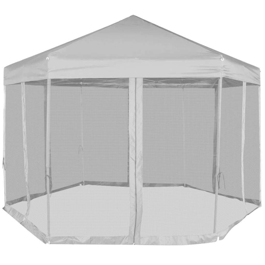 vidaXL Partytent pop-up zeshoekig met 6 zijwanden 3,6x3,1 m grijs