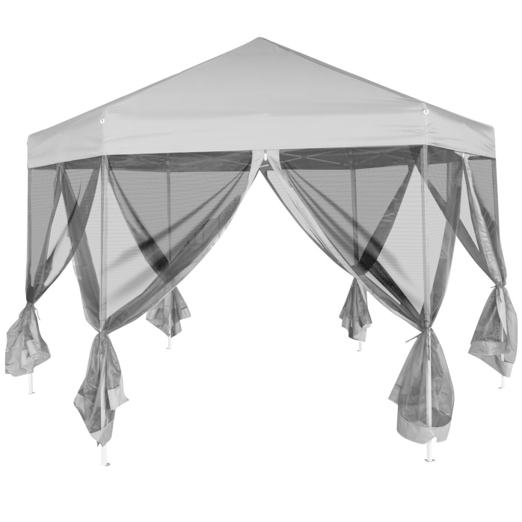 vidaXL Partytent pop-up zeshoekig met 6 zijwanden 3,6x3,1 m grijs