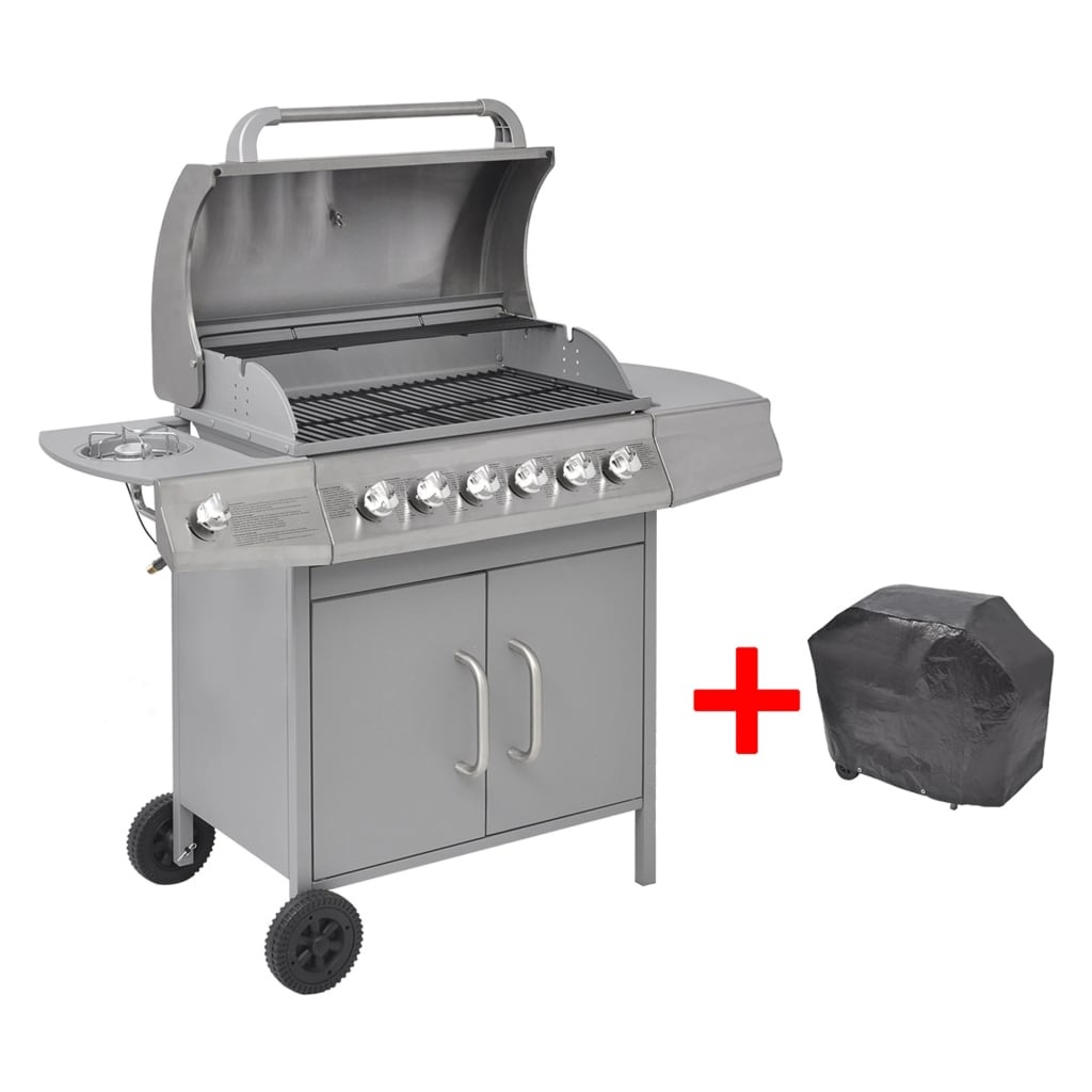 vidaXL Gasbarbecue 6+1 kookzone zilver