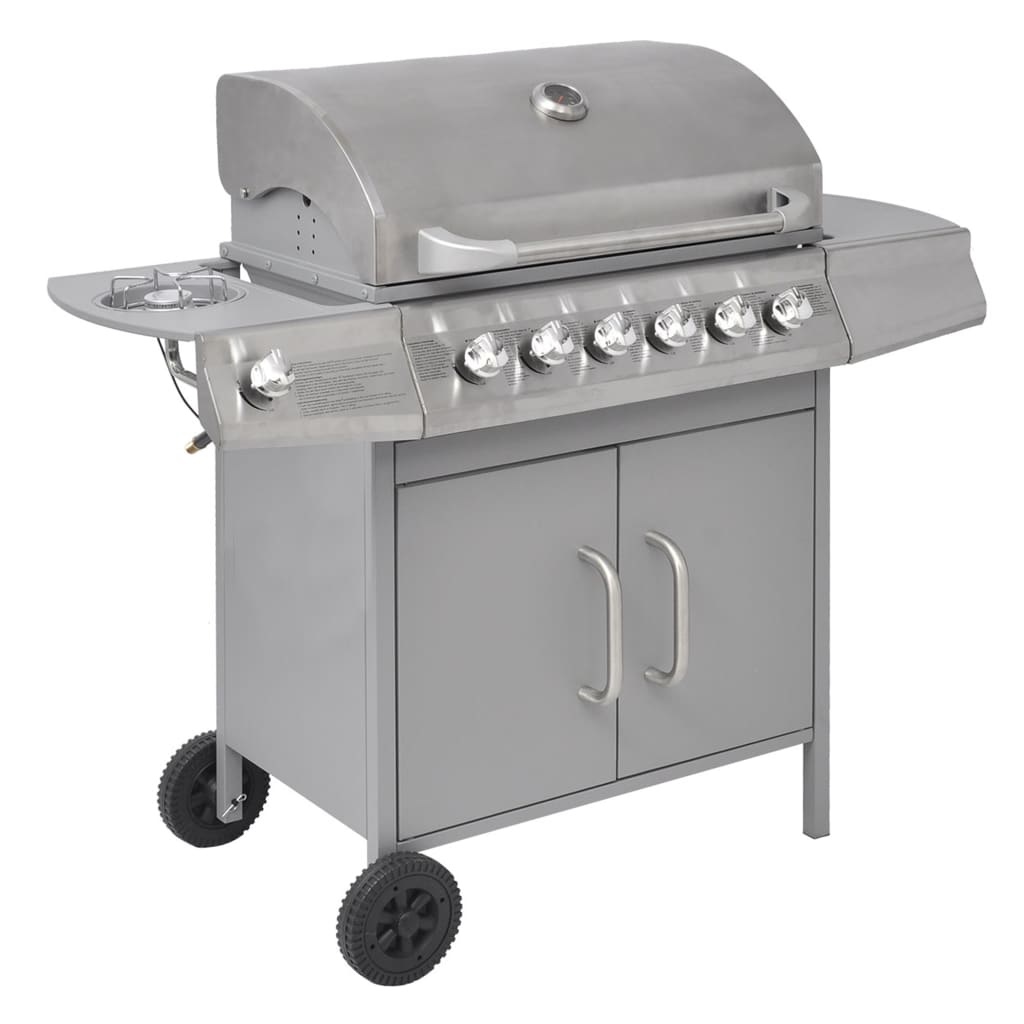 vidaXL Gasbarbecue 6+1 kookzone zilver