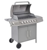 vidaXL Gasbarbecue 6+1 kookzone zilver