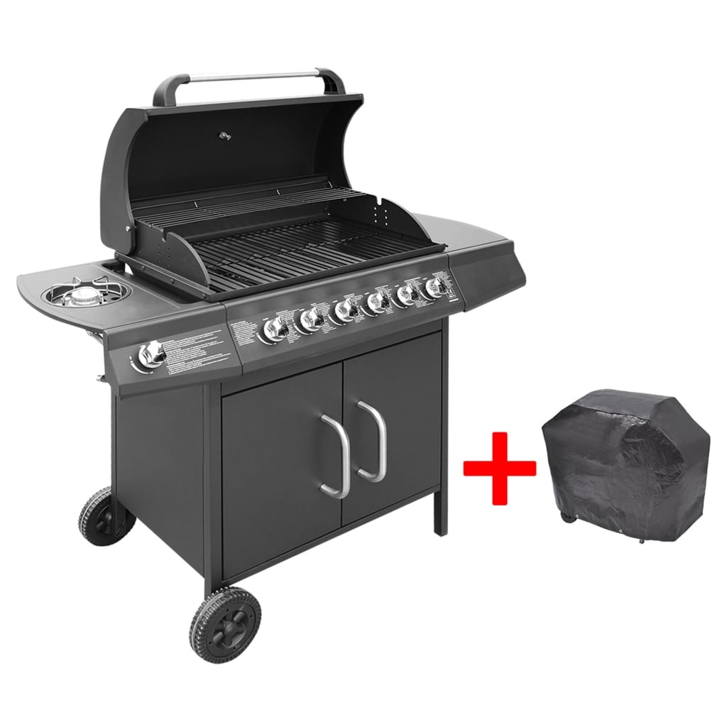 vidaXL Gasbarbecue 6+1 kookzone zwart