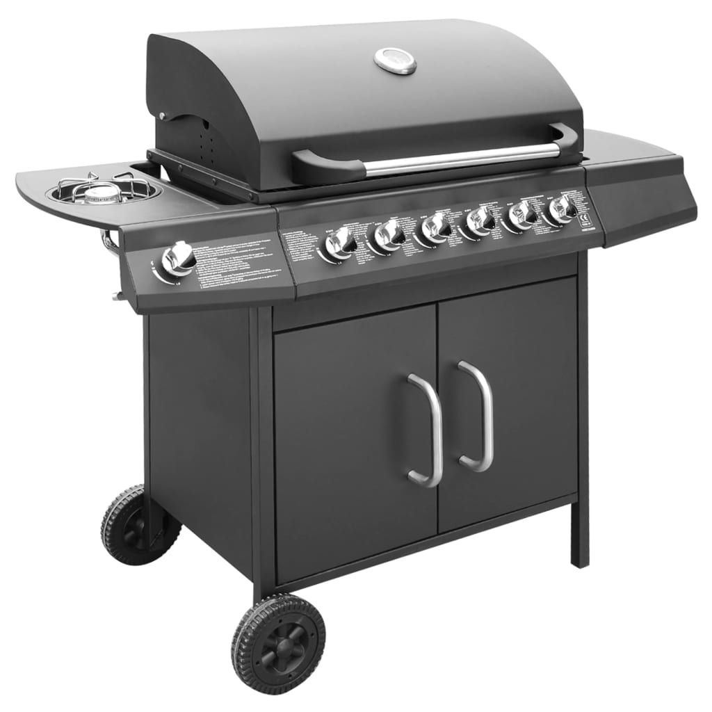 vidaXL Gasbarbecue 6+1 kookzone zwart