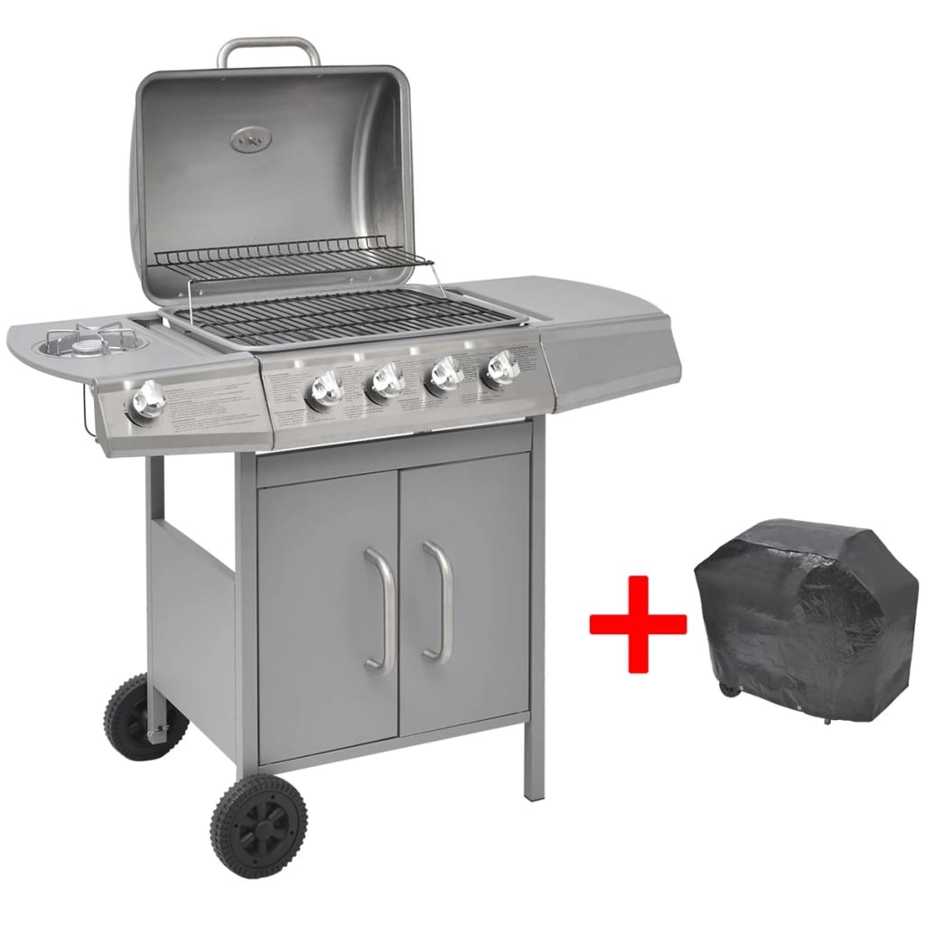 vidaXL Gasbarbecue 4+1 kookzone zilver