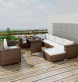 vidaXL 10-delige Loungeset met kussens poly rattan bruin