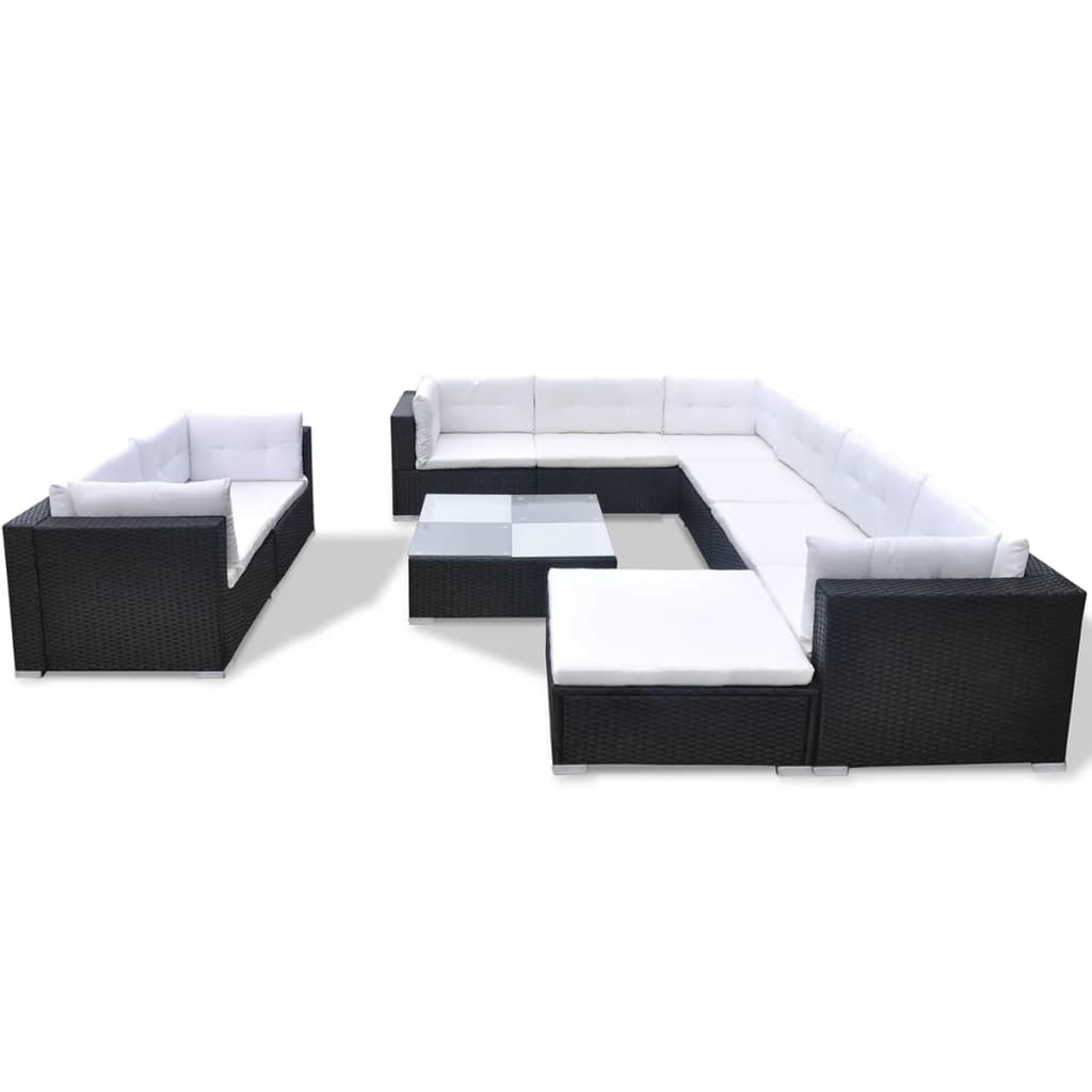 vidaXL 10-delige Loungeset met kussens poly rattan zwart