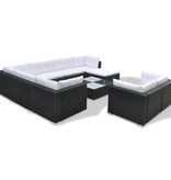 vidaXL 10-delige Loungeset met kussens poly rattan zwart