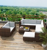 vidaXL 10-delige Loungeset met kussens poly rattan bruin