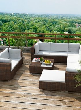 vidaXL 10-delige Loungeset met kussens poly rattan bruin