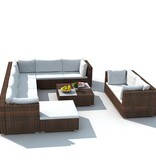 vidaXL 10-delige Loungeset met kussens poly rattan bruin