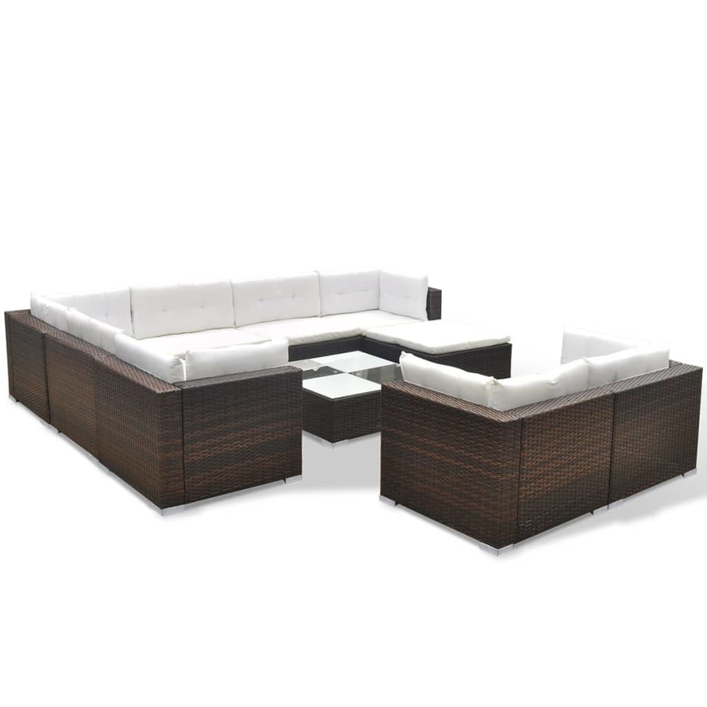 vidaXL 10-delige Loungeset met kussens poly rattan bruin