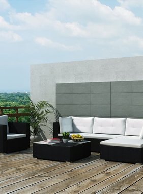 vidaXL 6-delige Loungeset met kussens poly rattan zwart