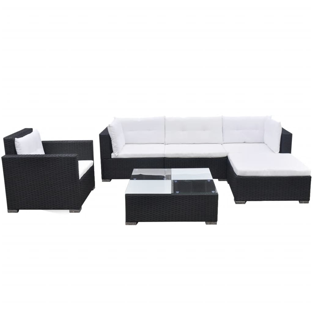 vidaXL 6-delige Loungeset met kussens poly rattan zwart