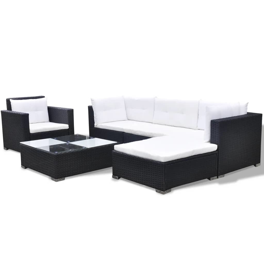 vidaXL 6-delige Loungeset met kussens poly rattan zwart