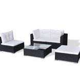 vidaXL 5-delige Loungeset met kussens poly rattan zwart