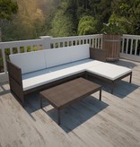 vidaXL 3-delige Loungeset met kussens poly rattan bruin