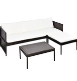 vidaXL 3-delige Loungeset met kussens poly rattan bruin