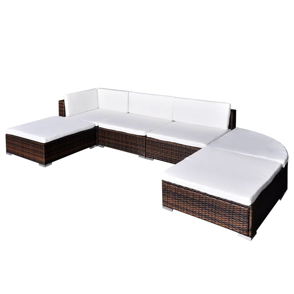 VidaXL 6-delige Loungeset met kussens poly rattan bruin