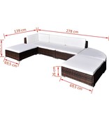 VidaXL 6-delige Loungeset met kussens poly rattan bruin