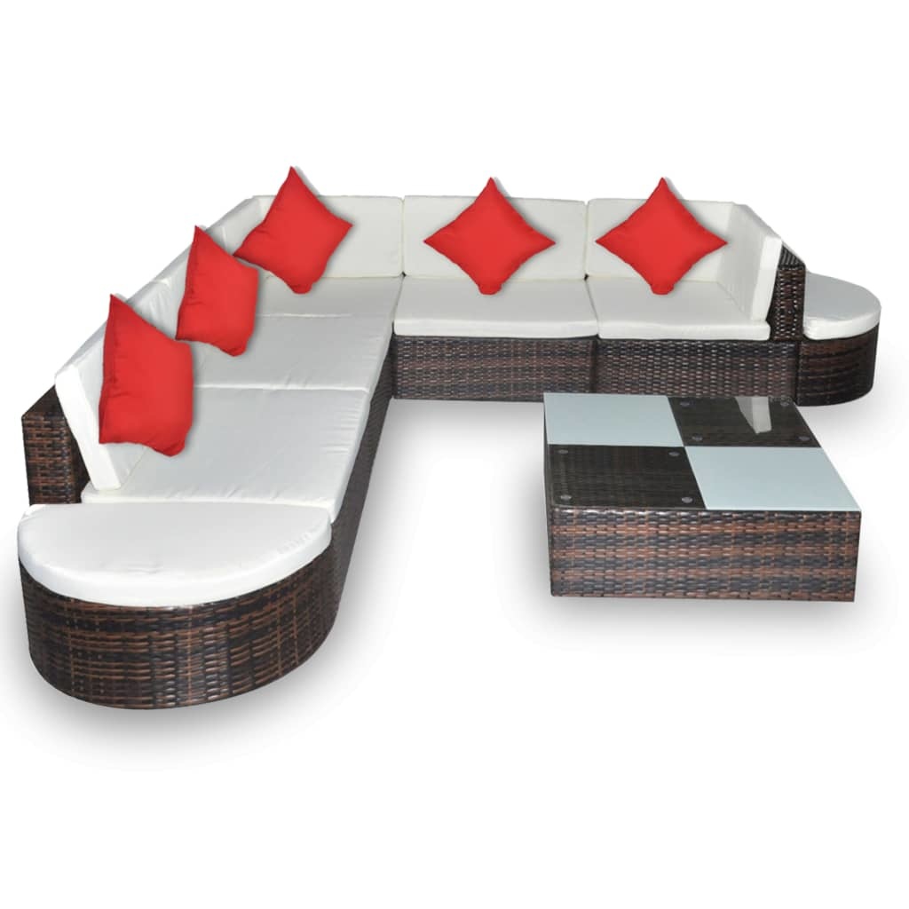 vidaXL 8-delige Loungeset met kussens poly rattan bruin