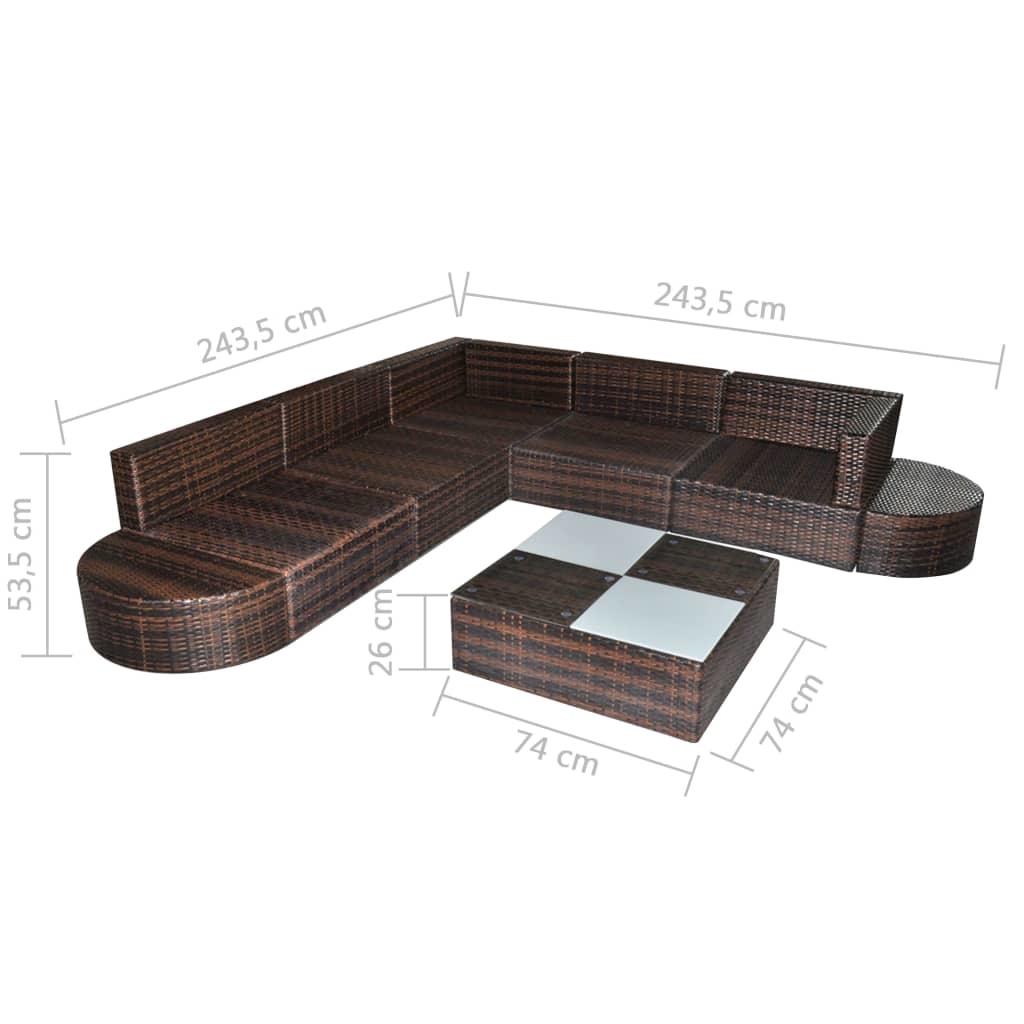 vidaXL 8-delige Loungeset met kussens poly rattan bruin