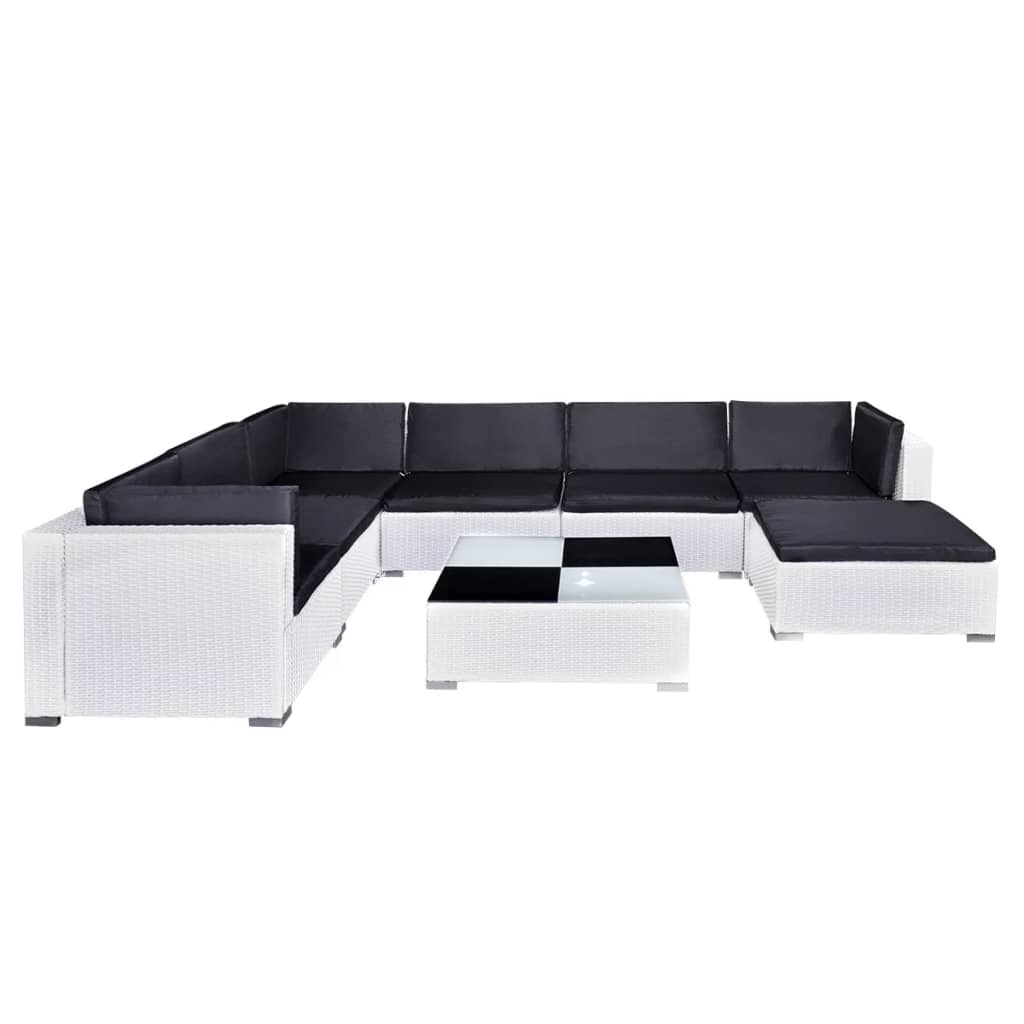 vidaXL 8-delige Loungeset met kussens poly rattan wit