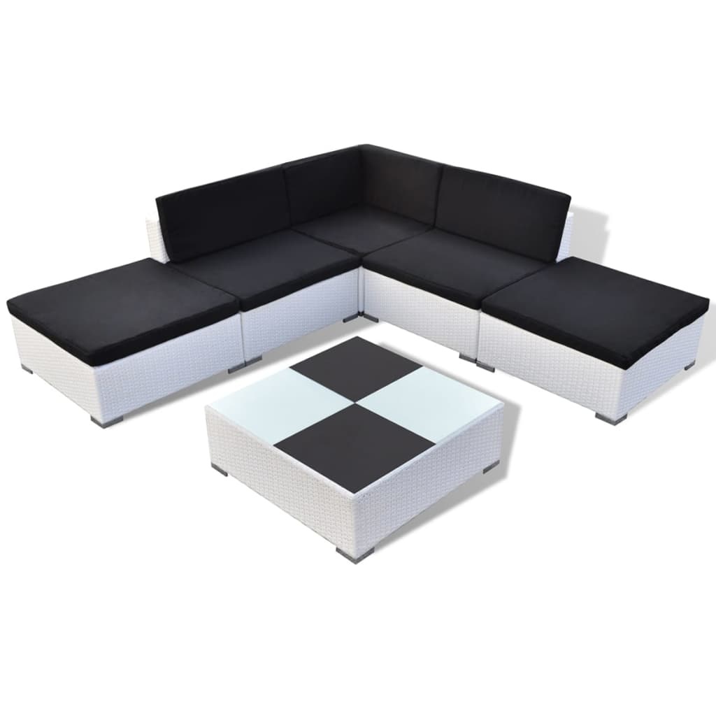 VidaXL 6-delige Loungeset met kussens poly rattan wit