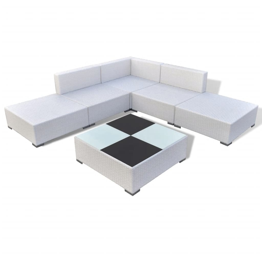 VidaXL 6-delige Loungeset met kussens poly rattan wit