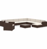 vidaXL 12-delige Loungeset met kussens poly rattan bruin