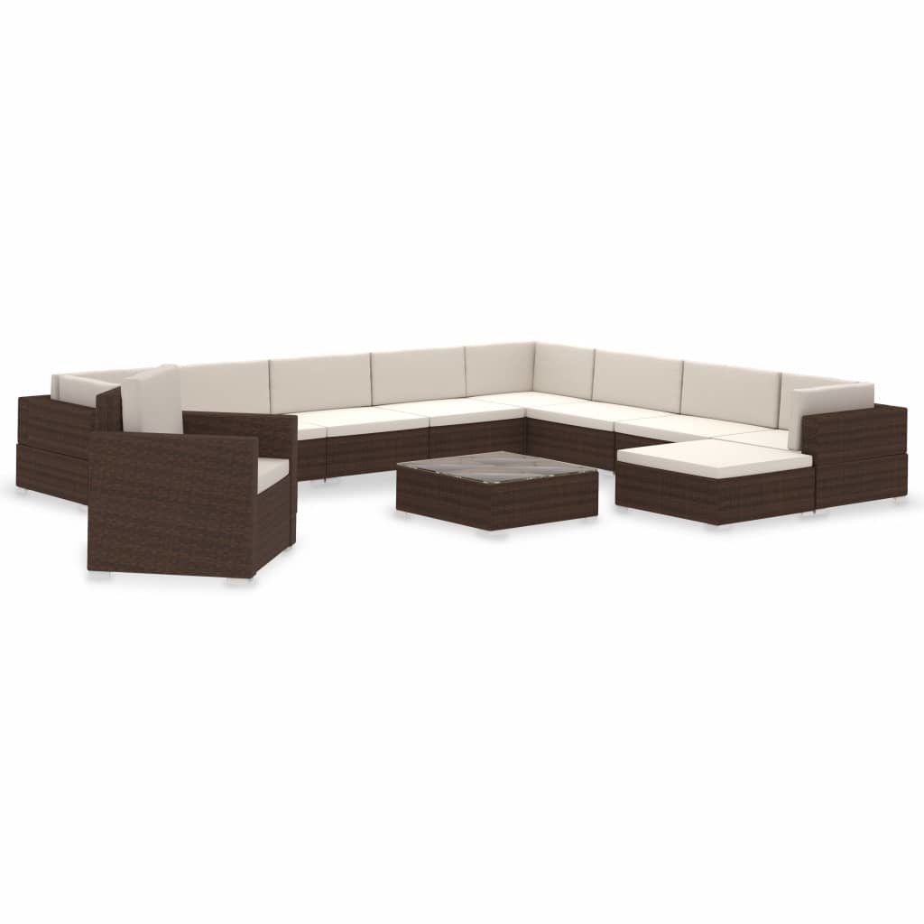 vidaXL 12-delige Loungeset met kussens poly rattan bruin