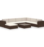 vidaXL 8-delige Loungeset met kussens poly rattan bruin