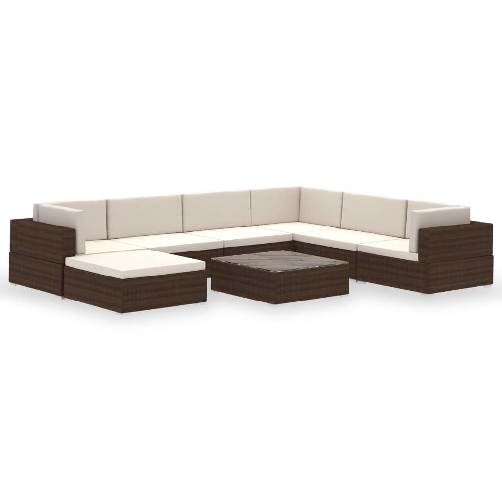 vidaXL 8-delige Loungeset met kussens poly rattan bruin