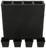 vidaXL Plantenbak verhoogd met 4 potten poly rattan zwart