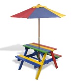 vidaXL Kinderpicknicktafel met banken en parasol hout meerkleurig