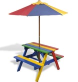 vidaXL Kinderpicknicktafel met banken en parasol hout meerkleurig