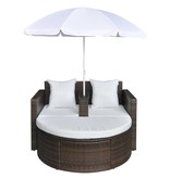 vidaXL Tuinbed met parasol poly rattan bruin