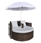 vidaXL Tuinbed met parasol poly rattan bruin