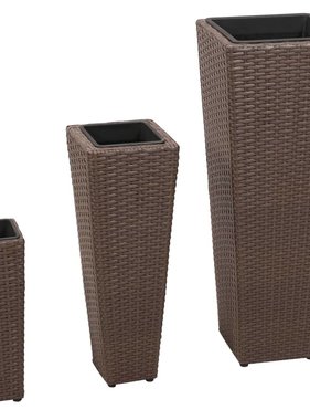 vidaXL Plantenbakken verhoogd 3 st poly rattan bruin