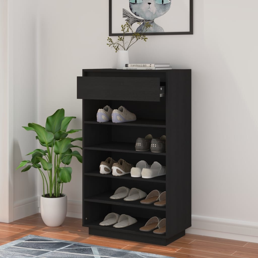 VidaXL Schoenenkast 60x34x105 cm massief grenenhout zwart
