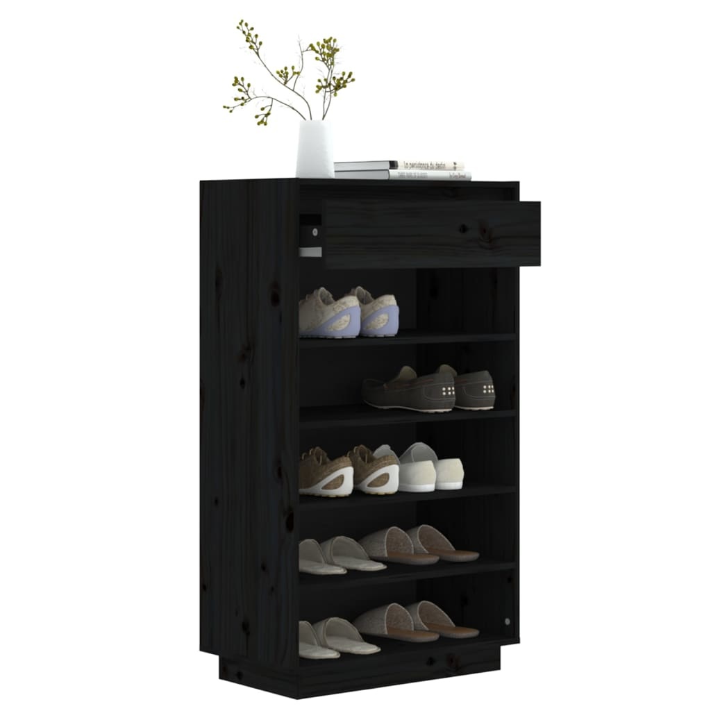 VidaXL Schoenenkast 60x34x105 cm massief grenenhout zwart