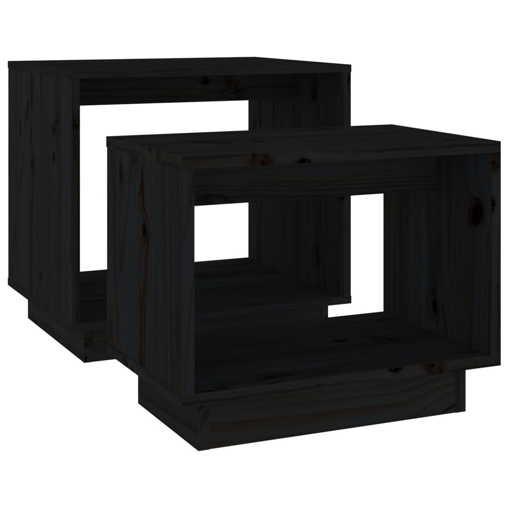 vidaXL 2-delige Salontafelset massief grenenhout zwart