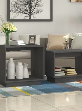 VidaXL 2-delige Salontafelset massief grenenhout grijs