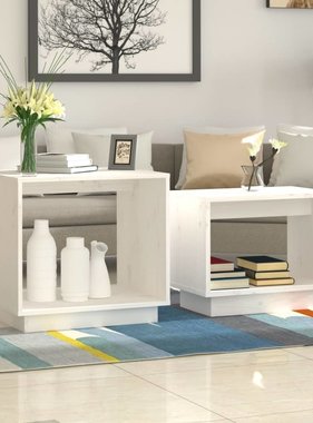 VidaXL 2-delige Salontafelset massief grenenhout wit