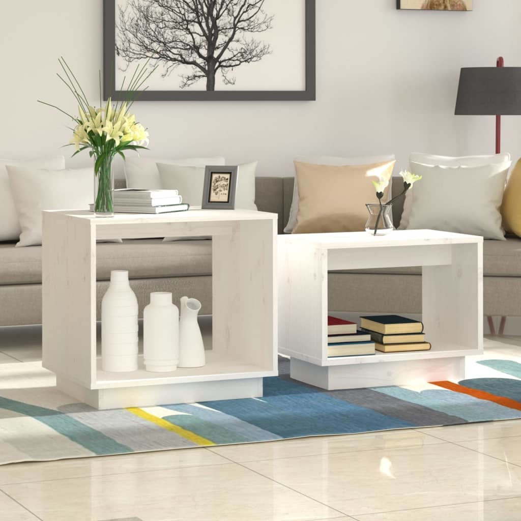 VidaXL 2-delige Salontafelset massief grenenhout wit