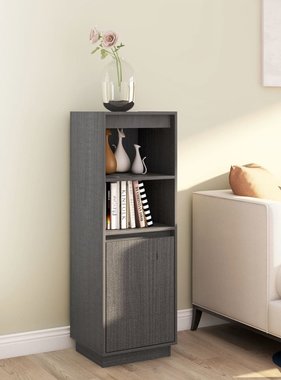 VidaXL Hoge kast 37x34x110 cm massief grenenhout grijs