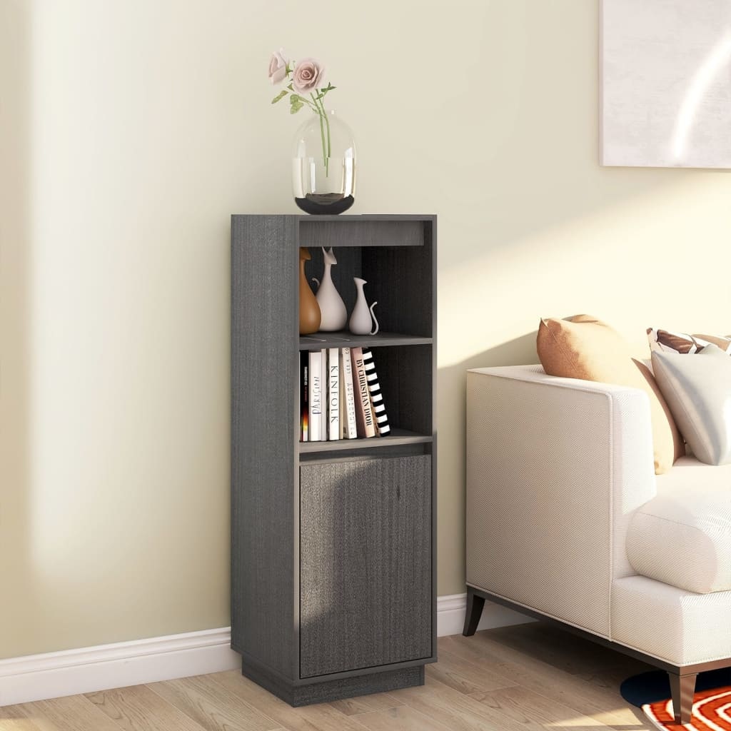VidaXL Hoge kast 37x34x110 cm massief grenenhout grijs