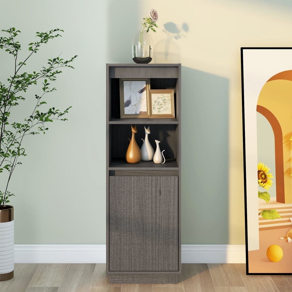 VidaXL Hoge kast 37x34x110 cm massief grenenhout grijs