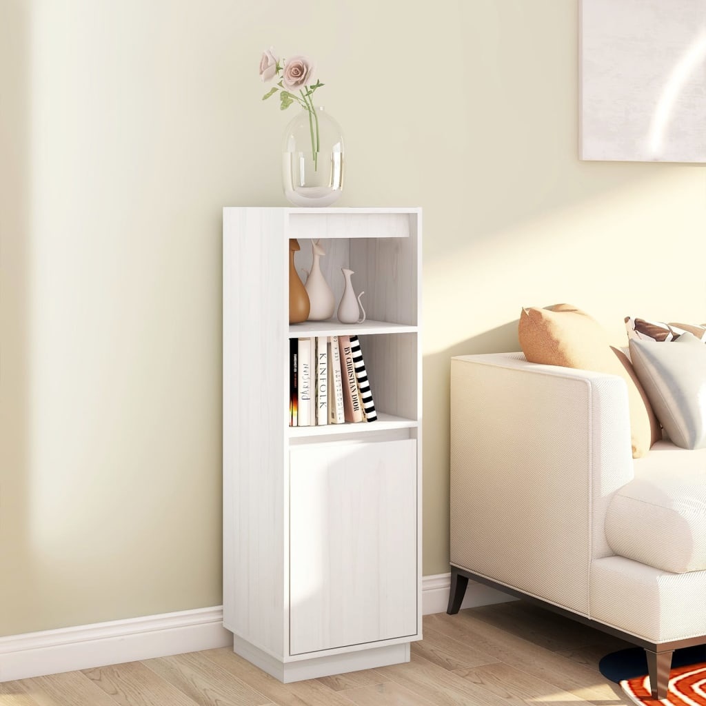 VidaXL Hoge kast 37x34x110 cm massief grenenhout wit
