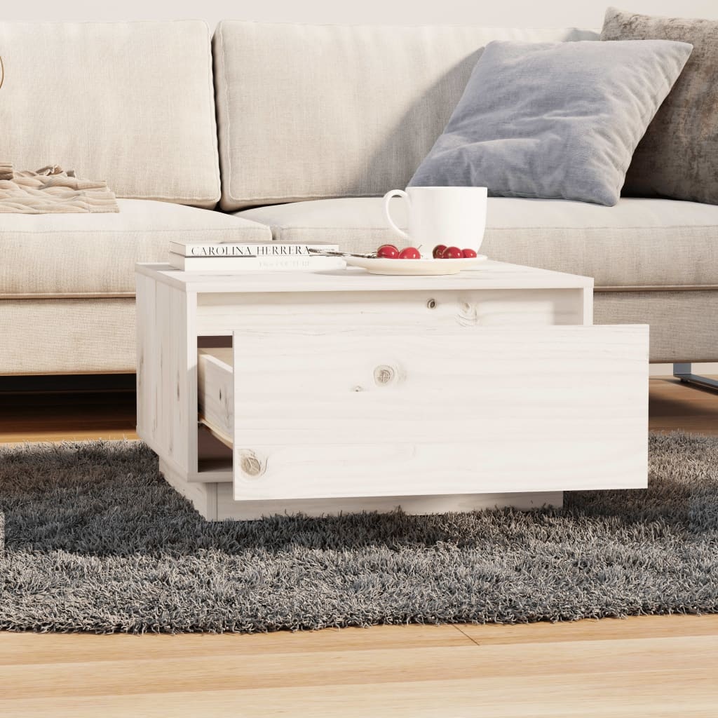 VidaXL Salontafel 55x56x32 cm massief grenenhout wit