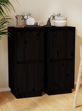 VidaXL Dressoirs 2 st 31,5x34x75 cm massief grenenhout zwart
